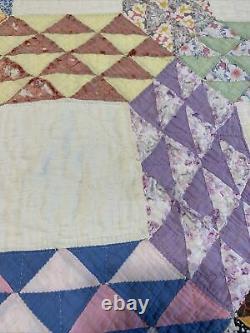 Vintage Quilt Triangles 73x84 Hand Quilted Great Old Fabric Display