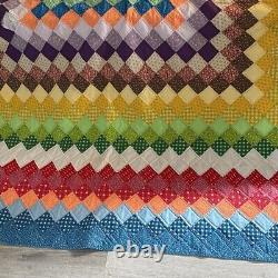 Vintage Quilt Trip Around The World Patchwork Vibrant Colorful 102x78 inches