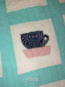 Vintage Quilt With Coffee Cup Pattern 58×73
