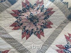 Vintage Quilted Patchwork 8 Pointed Star Quilt Queen With Two Vintage Pillows