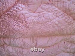 Vintage Quilted Satin Pink / Peach 75 x 62 Small Bedspread No Tag No Holes