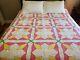 Vintage Quilted Tulip Quilt Stained Glass Look Hot Pink And Sooo Pretty