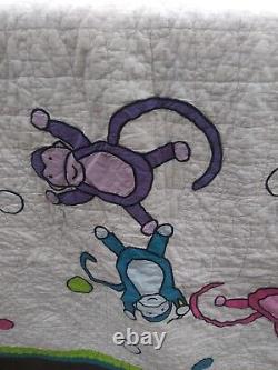 Vintage Rare Hand Made 84×68Quilt, Monkeys Appilque Quilt Hand Quilted Cotton