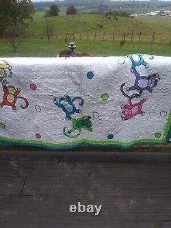 Vintage Rare Hand Made 84×68Quilt, Monkeys Appilque Quilt Hand Quilted Cotton
