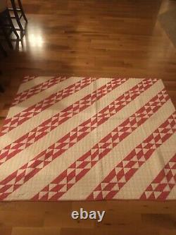 Vintage Red And White Handmade Quilt