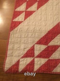Vintage Red And White Handmade Quilt
