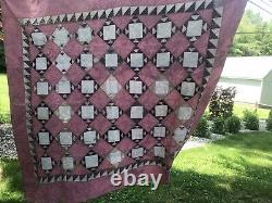 Vintage Red White Calico Quilt Early Fabric & Quilting 69 X 76 1898