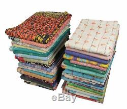 Vintage Reversible Kantha Quilt WHOLESALE LOT OF10 PC Throw Blanket Indian Ralli