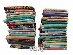 Vintage Reversible Kantha Quilt WHOLESALE LOT OF10 PC Throw Blanket Indian Ralli