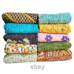 Vintage Reversible cotton Kantha Quilt WHOLESALE LOT OF Throw Blanket Indian