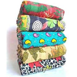 Vintage Reversible cotton Kantha Quilt WHOLESALE LOT OF Throw Blanket Indian