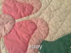 Vintage Rose Of Sharon Applique Quilt Hand Made Hand Quilted 79 x 79 Pink