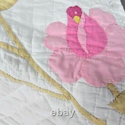 Vintage Rose Tulip Floral Handmade Quilt 84 by 96 Pinks Yellows