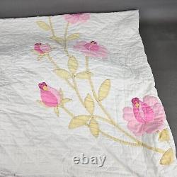 Vintage Rose Tulip Floral Handmade Quilt 84 by 96 Pinks Yellows
