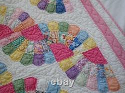 Vintage SO PRETTY In Pink Double Fan QUILT 76x62 Sweet Cottage Home
