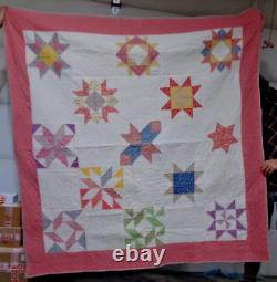 Vintage STAR FLOWER QUILT Handmade 70 x 70