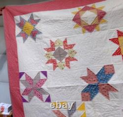 Vintage STAR FLOWER QUILT Handmade 70 x 70