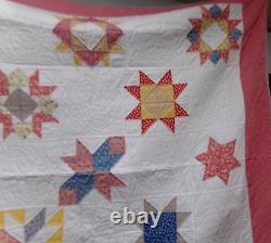 Vintage STAR FLOWER QUILT Handmade 70 x 70