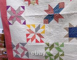 Vintage STAR FLOWER QUILT Handmade 70 x 70