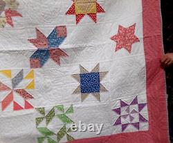 Vintage STAR FLOWER QUILT Handmade 70 x 70