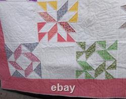 Vintage STAR FLOWER QUILT Handmade 70 x 70