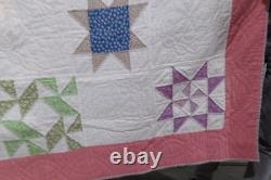 Vintage STAR FLOWER QUILT Handmade 70 x 70