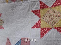 Vintage STAR FLOWER QUILT Handmade 70 x 70