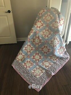Vintage Sawtooth or Christmas Star Block Hand Made Quilt 79 X 68 5 Star