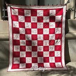 Vintage Signed by Quilter 2003 Hand Made Redwork Quilt Twin 66 X 80
