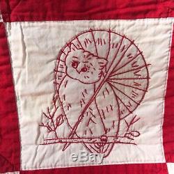 Vintage Signed by Quilter 2003 Hand Made Redwork Quilt Twin 66 X 80