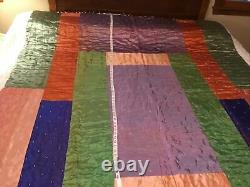 Vintage Silk Log Cabin Patch work Quilt Multicolored Full Size Size 77x65