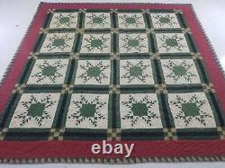 Vintage SouthWestern Style Red And Green Hand Stitched Quilt 83x81 inch