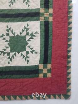 Vintage SouthWestern Style Red And Green Hand Stitched Quilt 83x81 inch