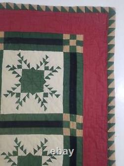 Vintage SouthWestern Style Red And Green Hand Stitched Quilt 83x81 inch