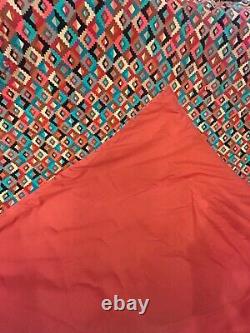 Vintage Southwest Geometric Pattern Hand Made Quilt Topper 68 x 43