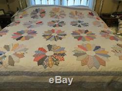 Vintage Spring Summer Weight King Size Quilt Hand Made Machine Quilted Dresden