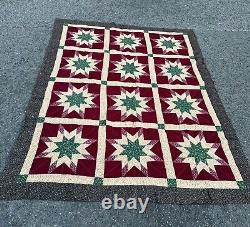 Vintage Star Multicolor Floral Patchwork Quilt Hand Stitched Sewn 105 X 82