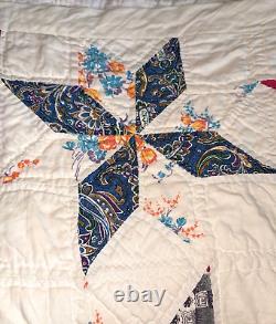 Vintage Star Pattern Handmade Cotton Queen Quilt 88 x 72 Unfilled No Batting
