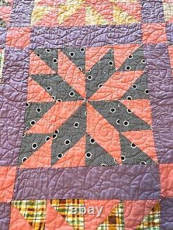 Vintage Star Puzzle Quilt 40's Fabrics Purple & Pink Machine Quilted 62x85