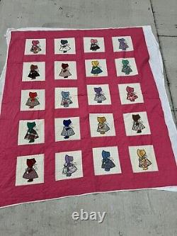 Vintage Sun Bonnet Sue Quilt 91x76 Multi Colored Handmade (b83)