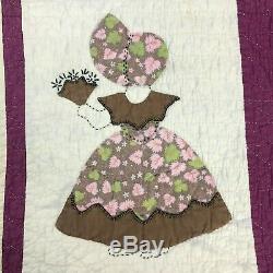 Vintage Sunbonnet Sue Baby Babies Depression Era Quilt Handmade Purple 86