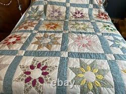 Vintage Sunflower Star Handmade Quilt