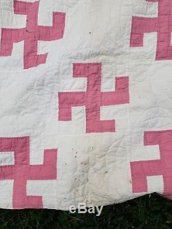Vintage Swastika Handmade Quilt blanket 82×61 Good Luck NATIVE AMERICAN Symbol