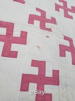 Vintage Swastika Handmade Quilt blanket 82×61 Good Luck NATIVE AMERICAN Symbol