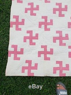 Vintage Swastika Handmade Quilt blanket 82×65 Good Luck NATIVE AMERICAN Symbol