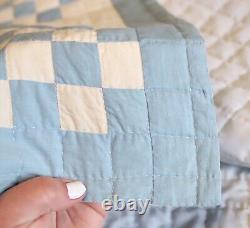 Vintage TRIPLE IRISH CHAIN Lt. Blue/ Cream/White Handmade Hand Stitched Quilt