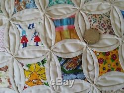 Vintage TWIN Cathedral Window Quilt HANDMADE with Overhang Drop