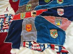 Vintage Travelers Quilt, Handmade, Red White And Blue, Americana, Vintage Patches