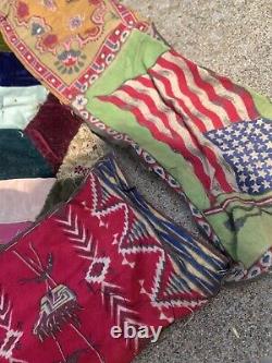 Vintage Tumbling Block 1920's Quilt Multicolor Velvet Silk Handmade Flimsy
