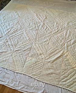 Vintage USA Handmade 70x92 Full Double Scrap Diagonal Strip Quilt Velvet Lace